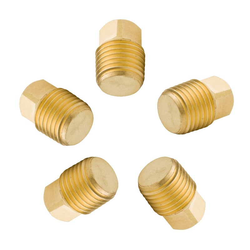 Legines Solid Brass Pipe Fitting, 1/4" NPT Male Square Head Plug (5 pcs) - Image 1
